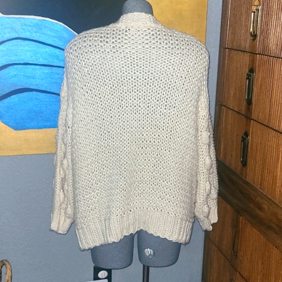 Pom Pom Cardigan Knit Sweater Cream Size Large - Picture 5 of 8